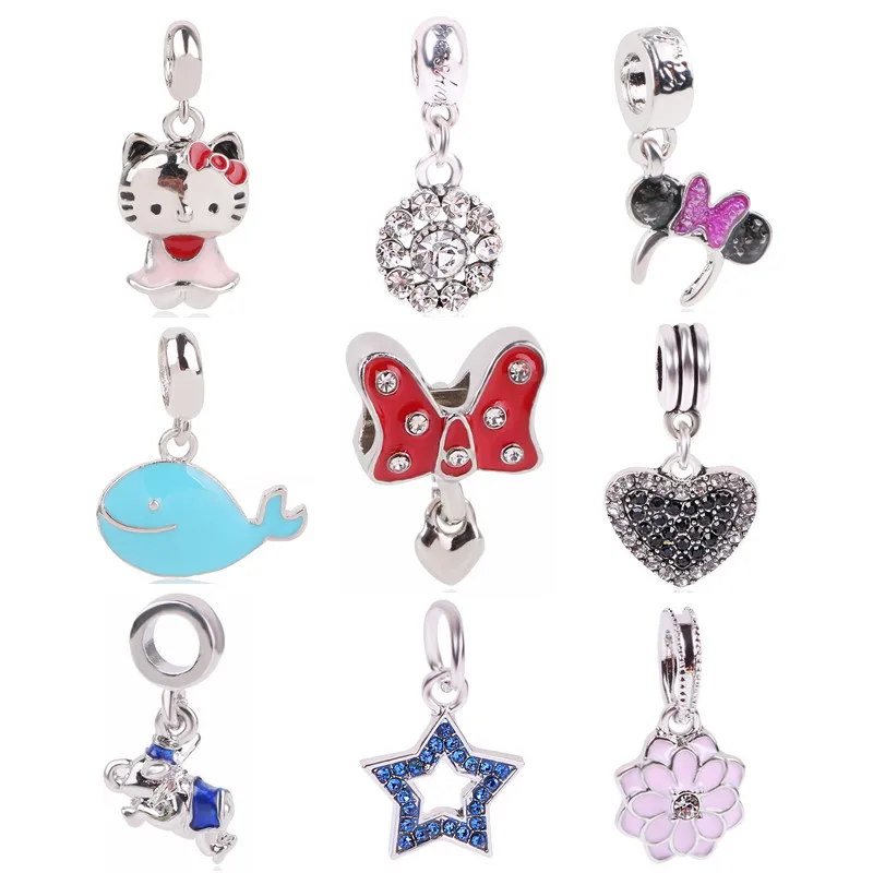 

AIFEILI New European Silver Color Bead Charm Elephant Minnie Star KT Cartoon Mouse DIY Pendant For Women Pandora Bracelets