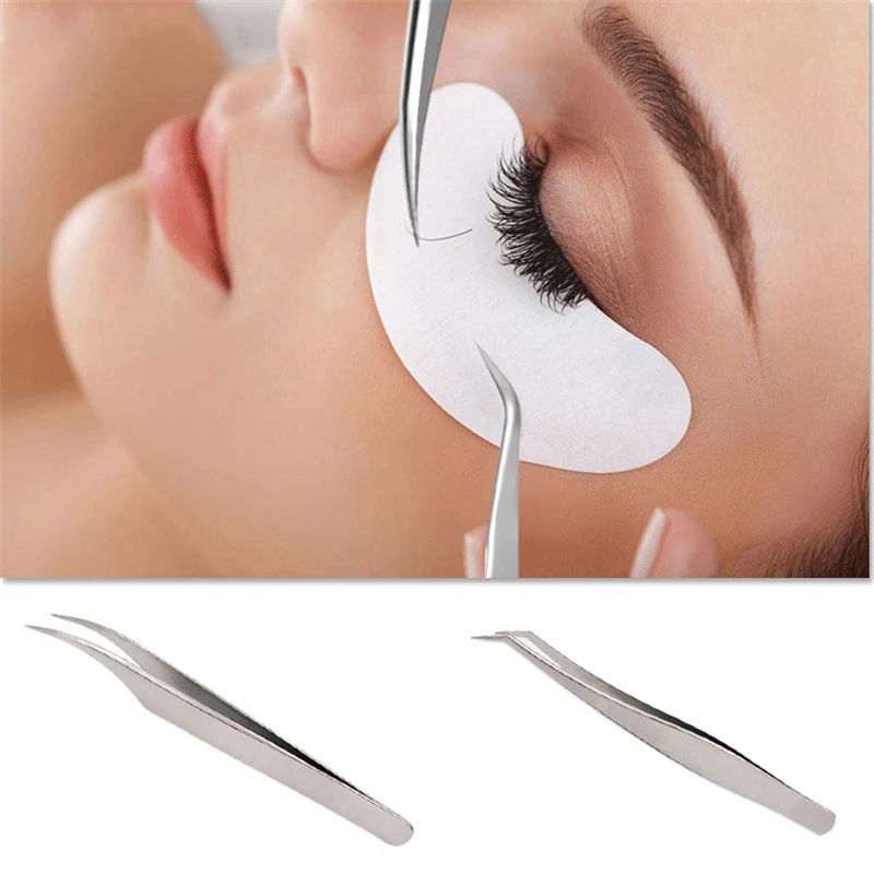 

2 Pcs Eyebrow Tweezers Individual Eyelash Extension Tweezers Stainless Grafting Eyelash Makeup Tools