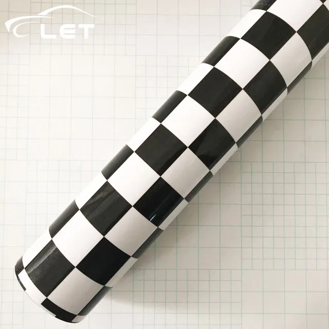 

car styling glossy Black White Check Grid Chequered Camo Vinyl Wrap Film Air Bubble Free