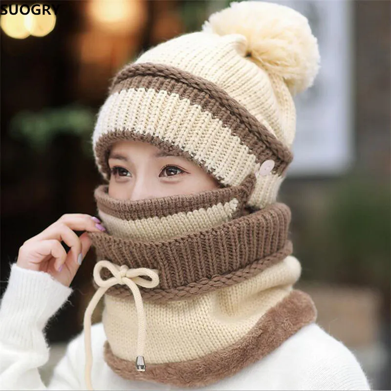 SUOGRY зимняя шапка бини шарф и маска набор из 3 предметов Толстая теплая вязаная шапка для женщин