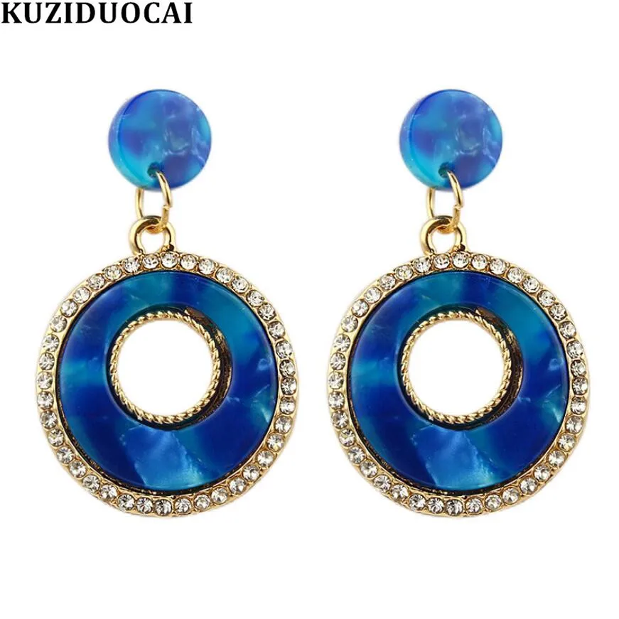 

Kuziduocai 2019 New Fashion Jewelry Zircon Acrylic Acetate Fibre Colorful Dangle Round Statement Drop Earrings For Women Brincos