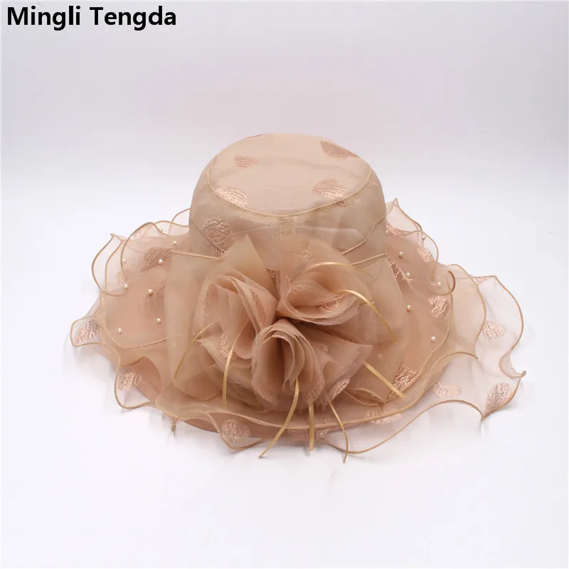

Mingli Tengda Organza Elegant Wedding Hat Flowers and Beading Bridal Hats Wedding Hats for Women Elegant chapeau femme mariage