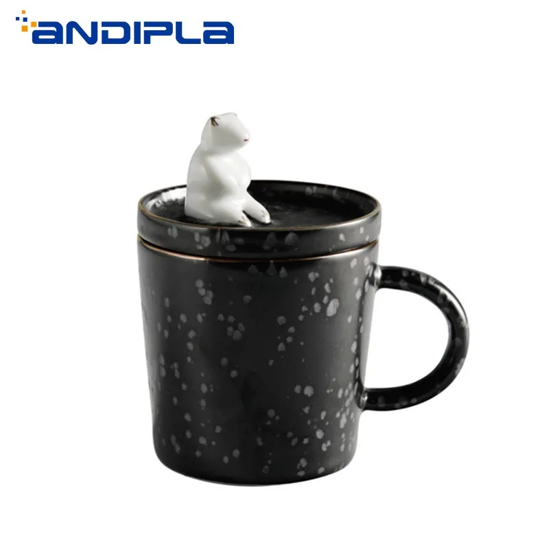 220ML Japanese Style Ceramic pottery Mug Lovely Bear Lid Kit Lovers Coffee Black Tea Water Glass Milk Afternoon tea Drinkware | Дом и сад