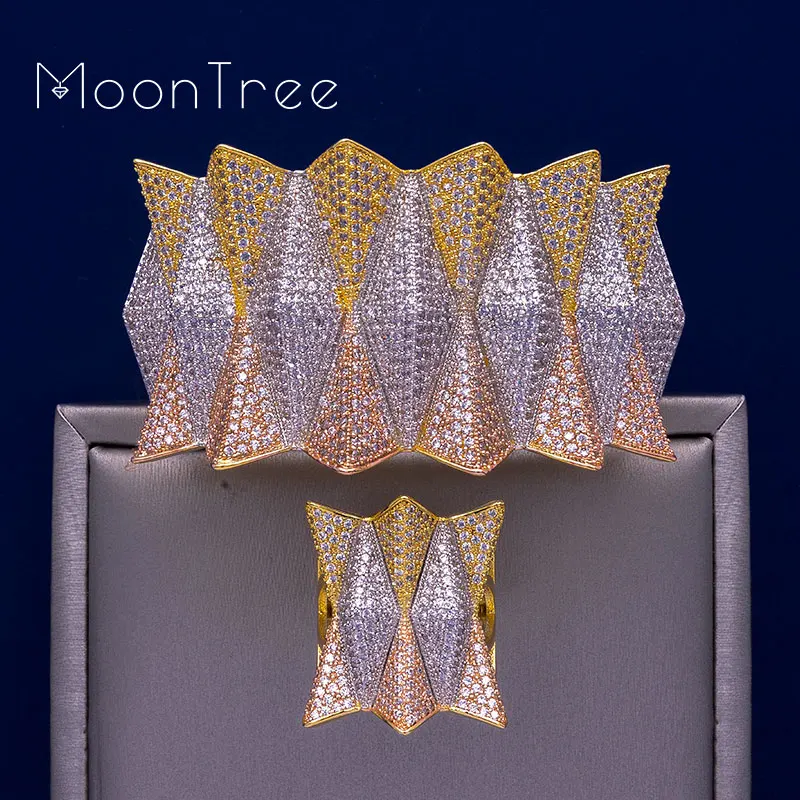 MoonTree Luxury Hedgehog Three Tones Big Size Cuff Bracelet Bangle Finger Rings Full Cubic Zircon Copper Hand Jewelry MoonTree Luxury Hedgehog Three Tones Big Size Cuff Bracelet Bangle Finger Rings Full Cubic Zircon Copper Hand Jewelry