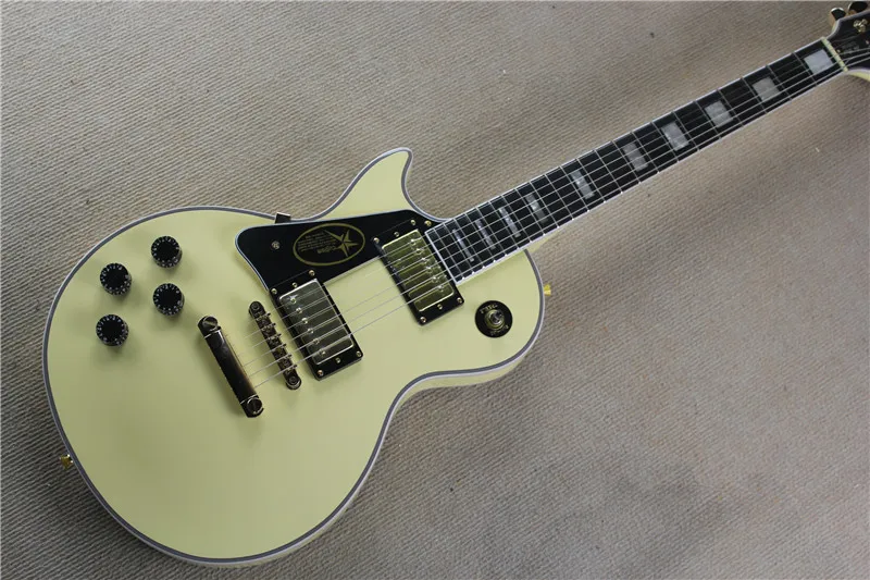 

free shipping top quality musical instruments new cream yellow color Mahogany body L p Custom Left hand Electric guitar1217