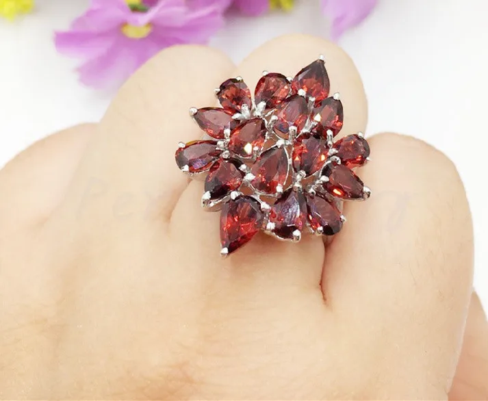 Natural real garnet flower style ring 0.4ct*16pcs gems Free shipping 925 sterling silver Fine jewelry Luxury style C19021811