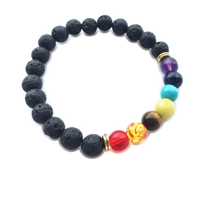 

New Black Lava 8mm Beads 7 Chakra Healing Balance Bracelet for Men Women Reiki Prayer Stone Yoga Chakra Bracelet Drop Shipping