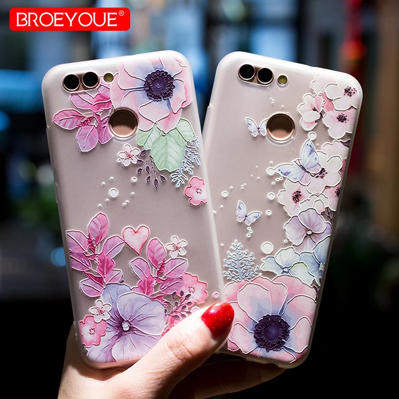Чехол BROEYOUE для Huawei P20 P10 P9 P8 Lite 2017 Honor 6X 9 3D Рельефный цветок Мягкий ТПУ силиконовый