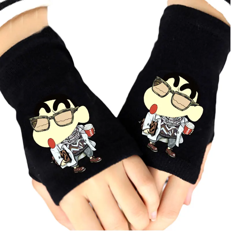 Модные вязаные перчатки для девочек Crayon Shin chan трикотажные из хлопка с принтом без