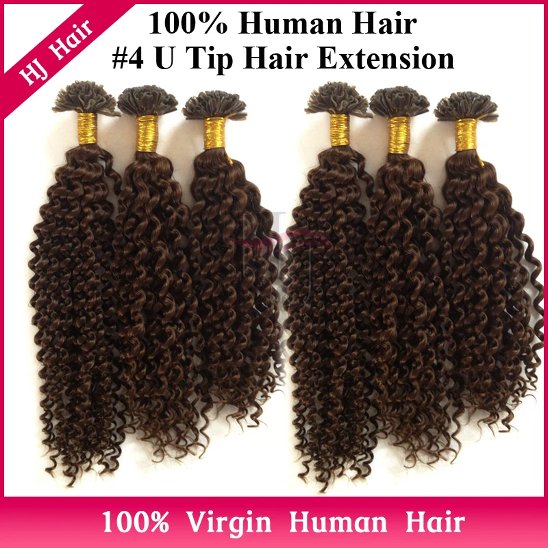 Top Grade 8A U Tip Kinky Curly Brazilian Hair Extensions Keratin Pre