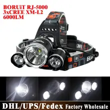DHL 50 шт./лот RJ-5000 3x XML L2 светодиодный 6000Lm Перезаряжаемые(2*18650) фара головного света