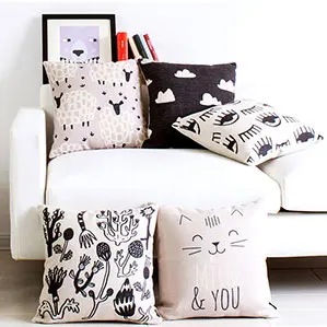 Подушка в скандинавском стиле, чехол для домашнего декора, милые декоративные подушки, чехол с кошкой, черно-белая наволочка, чехол для подушки с кошкой для дивана