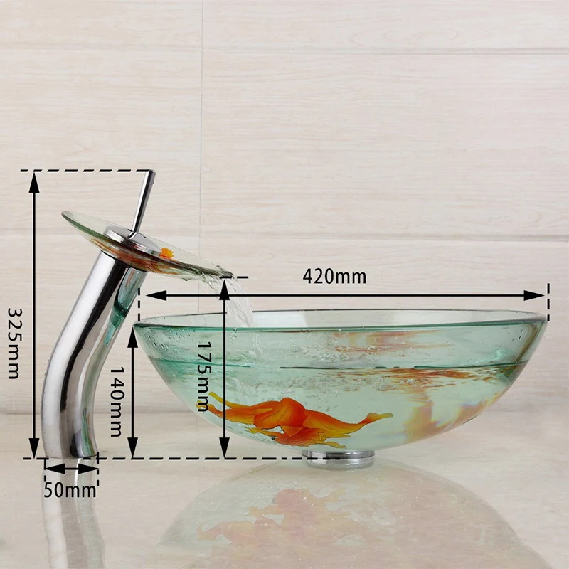 Us 105 37 42 Off Kemaidi Modern Bathroom Glass Golden Fish Painted Vessel Sink Faucet Pop Up Drain Combo Sink Set Bathroom Sink Accessaries In