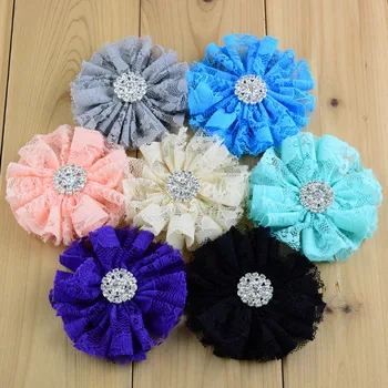 

100 pcs/lot , lace fabric flowers, Ballerina ruffled flower , Wholesale Rhinestone Lace flowers