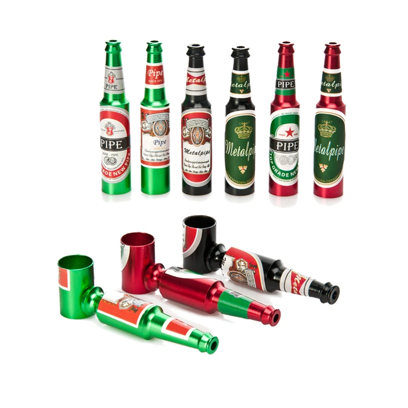 

5Pcs/Lot Small Mini Beer Bottle Metal Pipe Many Colors Creative Cheap Smoking Pipes Best Gift For Smoker Portable Tobacco Pipe