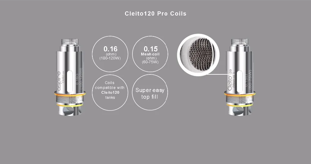 5pcslot Aspire Cleito 120 Pro Coil 0.16ohm & 0.15ohm Mesh Coil Electronic Cigarette Atomizer Core Evaporator For Cleito 120 Pro Tank 01 (2)
