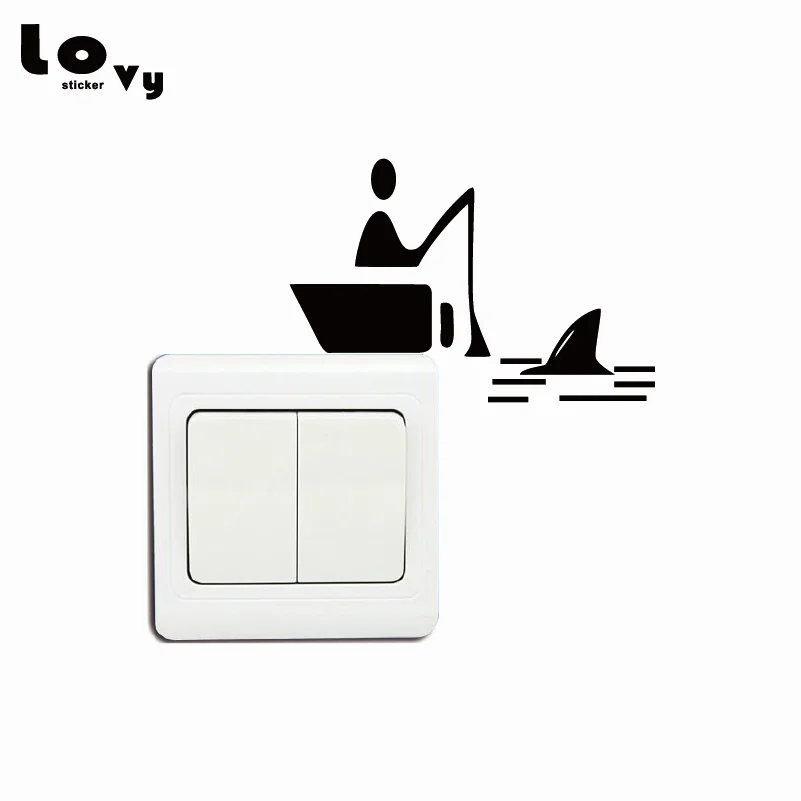 Funny Light Switch Sticker Creative Fishing Man Vinyl Wall Decal Home Decor