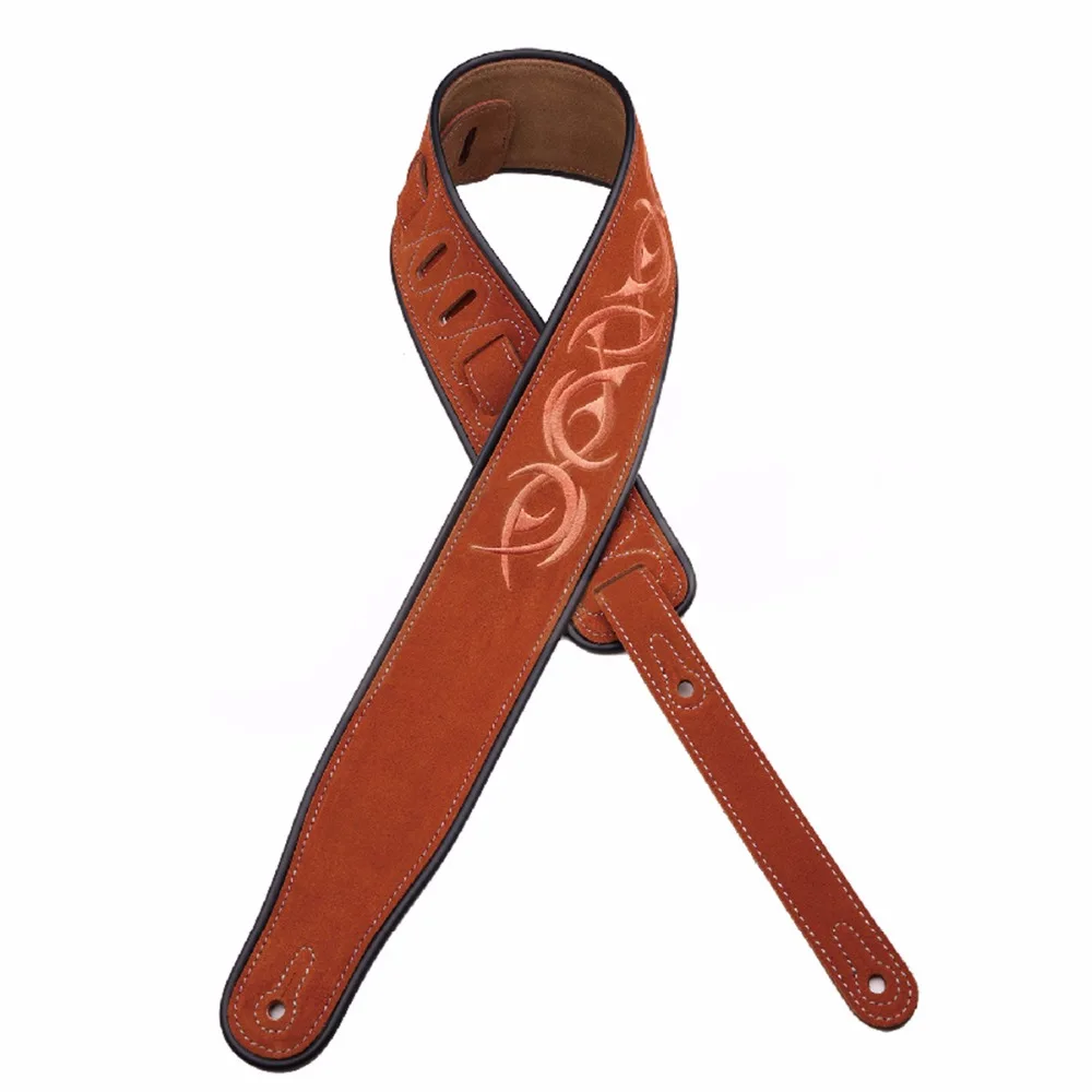 Guitar Strap Real Leather Embroidery for Acoustic Electric Classical Guitars and Bassin Guitar