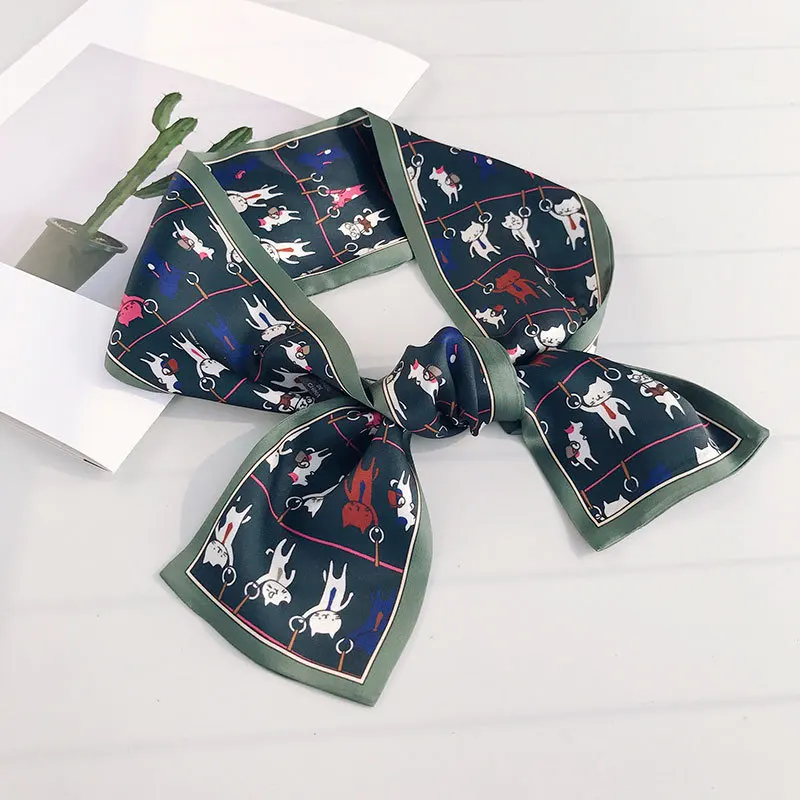New Original Retro Small Scarf Women Fashion Wild Spring Cute Cat Tied Bag Handle Streamer Hijab Hair Band Decorative Scarve New Original Retro Small Scarf Women Fashion Wild Spring Cute Cat Tied Bag Handle Streamer Hijab Hair Band Decorative Scarve