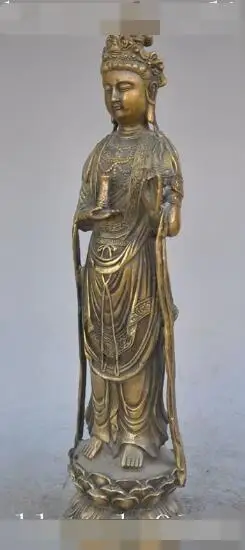 

song voge gem S6307 15"china buddhism bronze copper Kwan-Yin GuanYin Bodhisattva buddha lotus statue