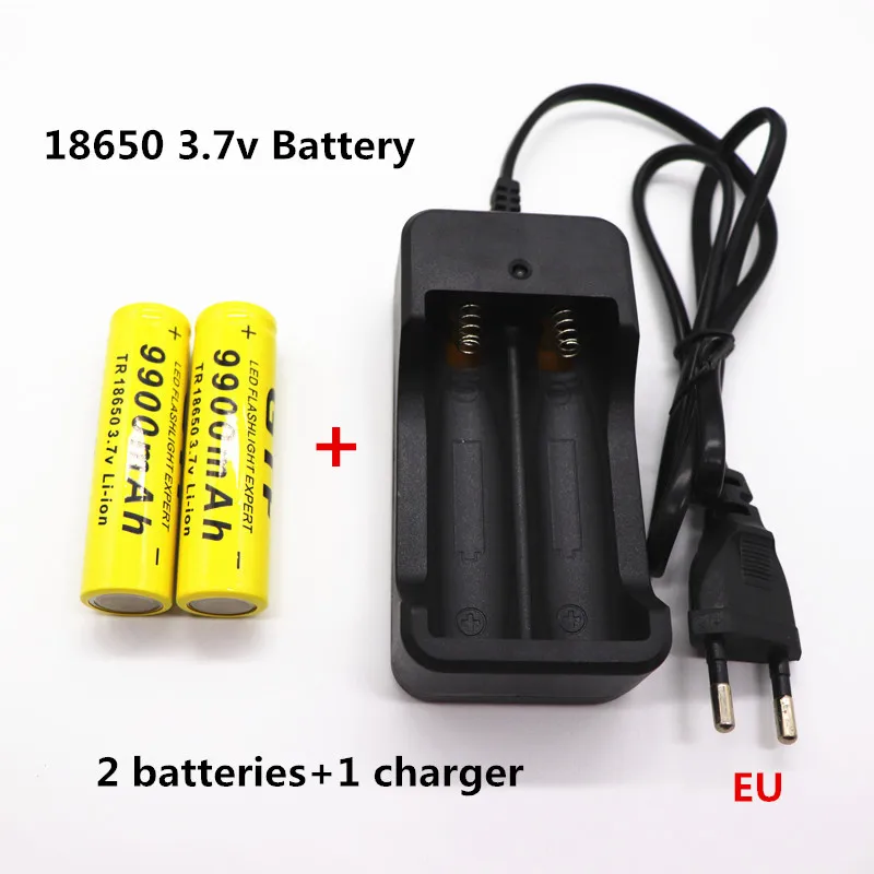 

Daweikala 2pcs/Lot 2019 New 18650 3.7v battery 9900mAh Rechargeable battery Flashlight battery+1 charger+free shipping