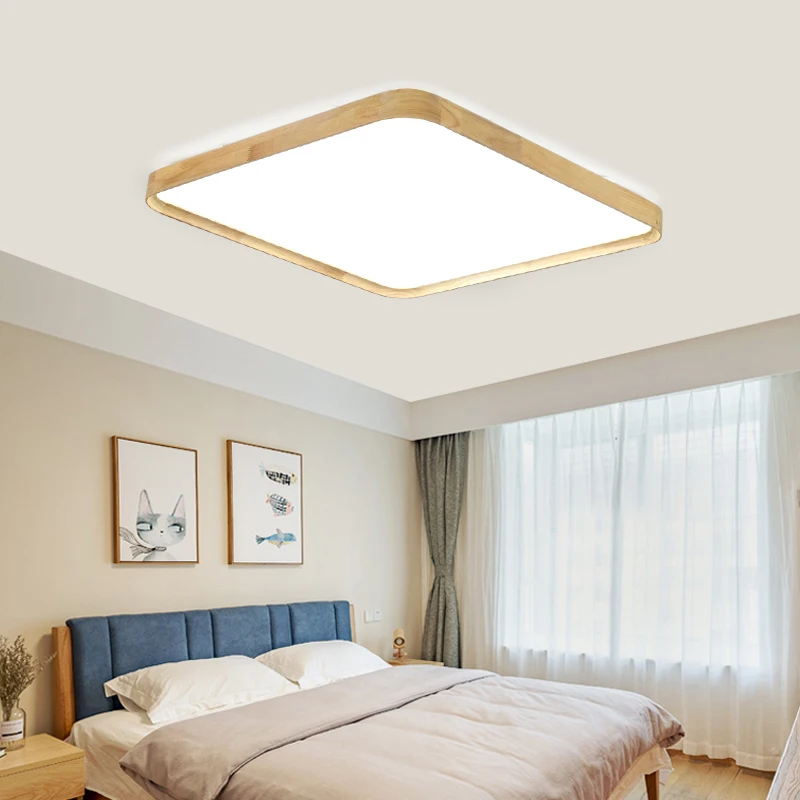 

48W Solid Wood Led Ceiling Lamp AC220V Led Panel Ceiling Light Remote Control Home Cafe Shopping Mall Decoration Ceiling Lamp