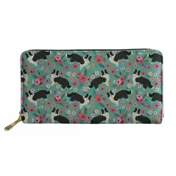 Noisydesigns Для женщин кошельки мультфильм Бордер-колли печати дамы Florals Pattern Организатор кошелек для женщин длинный кожаный кошелек