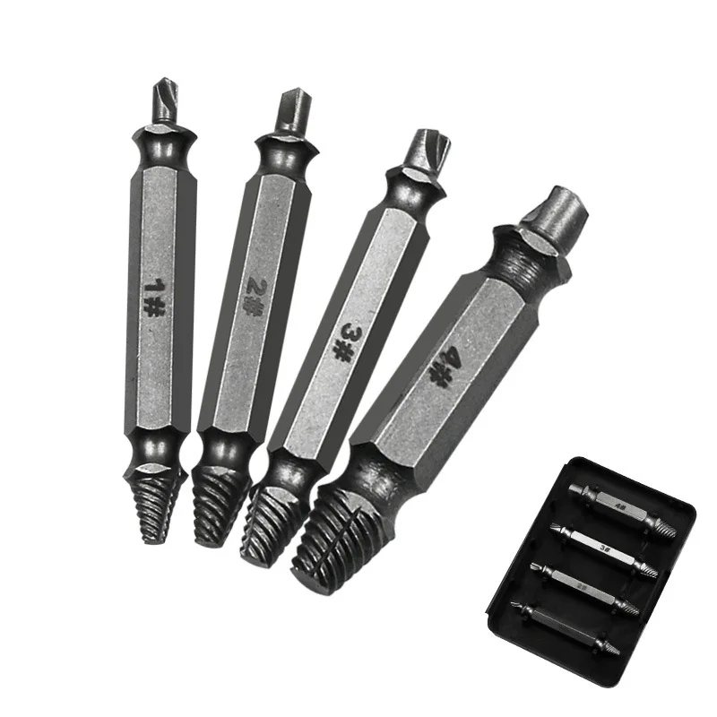 

4pcs Damaged Screw Extractor Drill Bit Double Side Step Drill Bit Guide Set Broken Damaged Bolt Drill Remover Screw Extractor