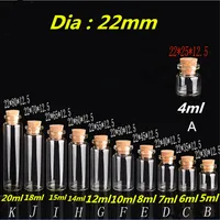Tiny Glass Bottles with Cork 4ml 5ml 6ml 7ml 8ml 10ml 12ml 14ml 15ml 18ml 20ml Bottles Crafts Jar Vial Decoration Artware 100pcs 2