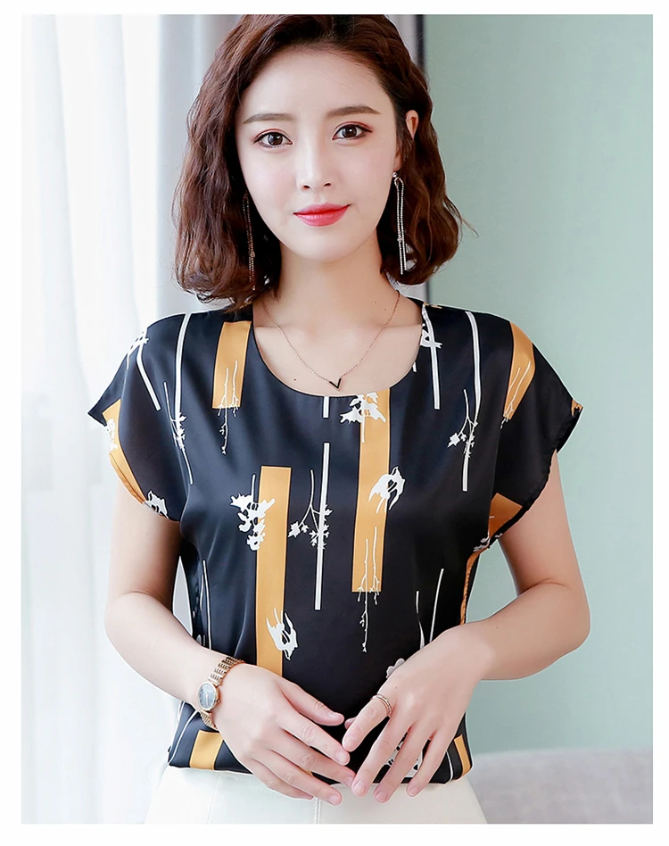 Блузка женская Корейские модные шелковые женские блузки женские топы и блузки атласные женские рубашки с коротким рукавом белые женские топы плюс размер XXXL/4XL рубашка женская футболка женская