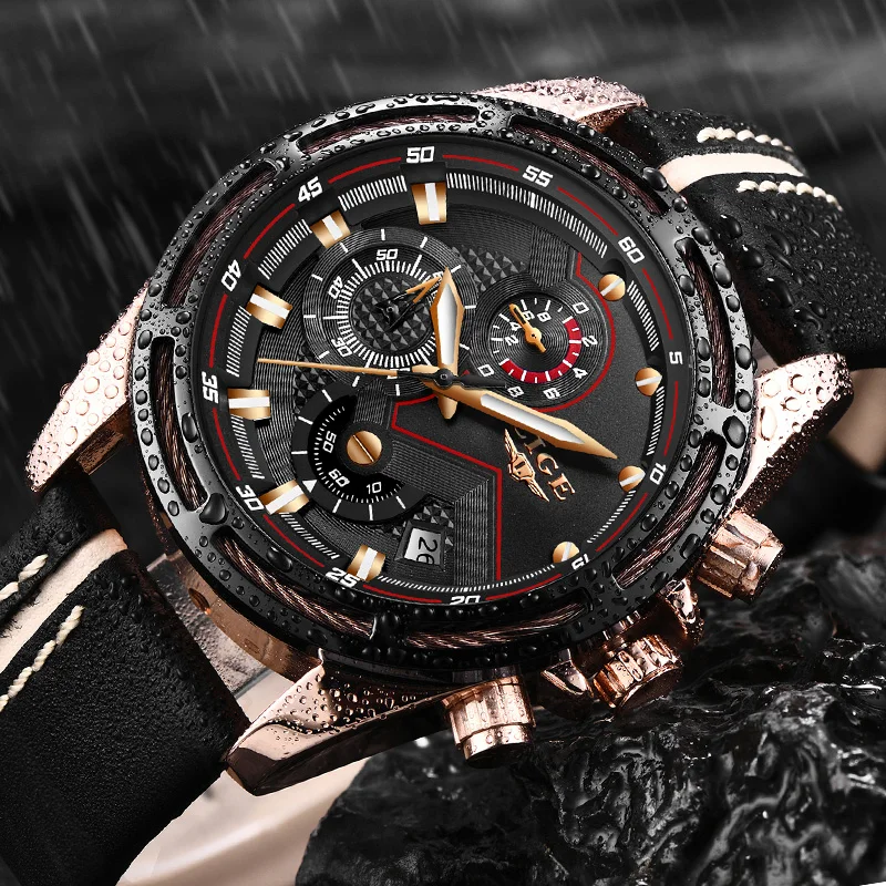 

LIGE Military Sport Watch Men Top Brand Luxury Leather Army Quartz Watches Clock Men Creative Chronograph Male Relogio Masculino