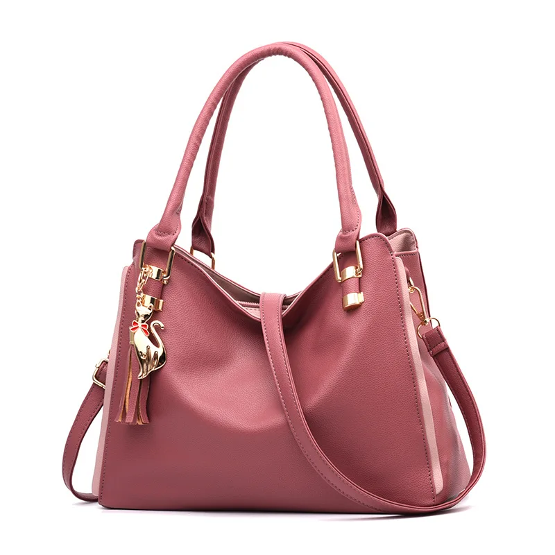 YINGPEI, женские сумки через плечо, одноцветные сумки с верхней ручкой, женские Сумки из искусственной кожи, тоут-кошельки, высокое качество, карман для сотового телефона, черный, синий - Цвет: Розовый