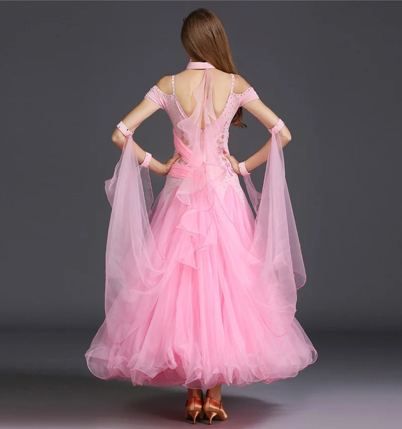 Бальные платья для танцев, женские розовые стандартные платья для танцев с коротким рукавом, Дамский вальс, бальный костюм для танцевального конкурса
