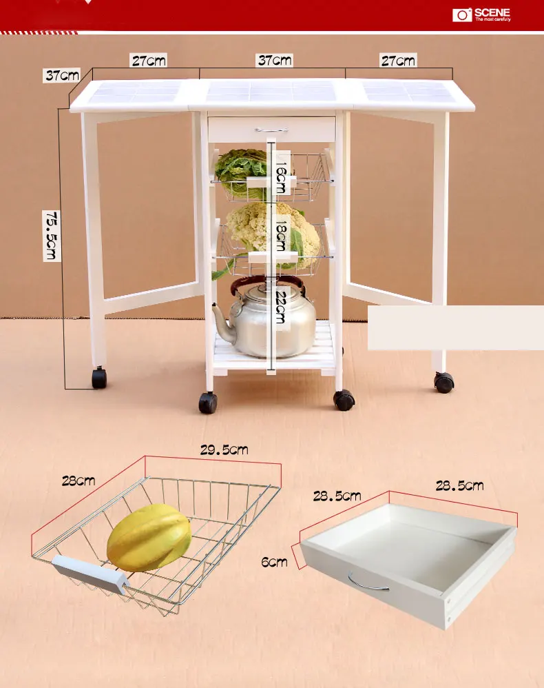 Portable Folding Kitchen Rolling Tile Top Drop Leaf Storage Multifouction Kitchen Cart Folding Dining Table for Outdoor BBQ