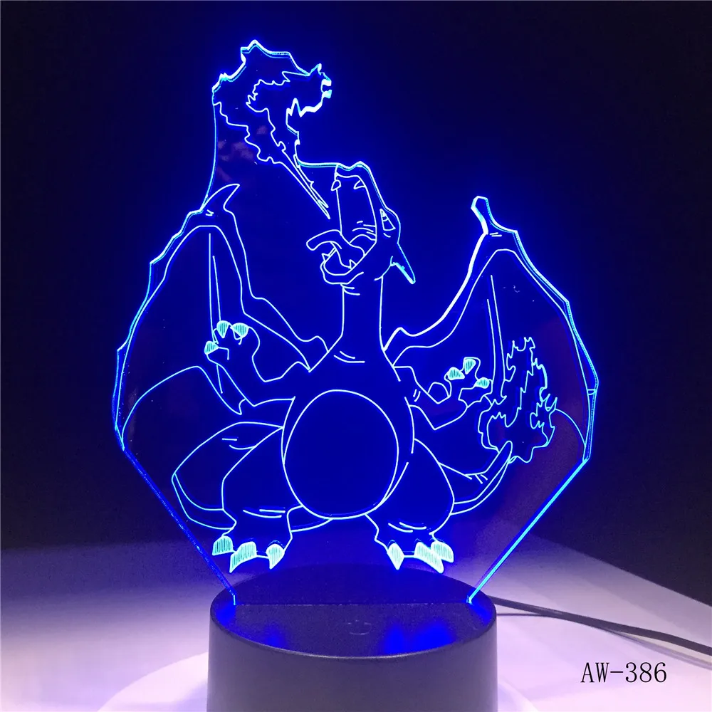 Новинка мультфильм Покемон Charizard 3D лампа USB ночник многоцветный светодиодный светильник лампа Luminaria детская игрушка Рождественский подарок AW-386