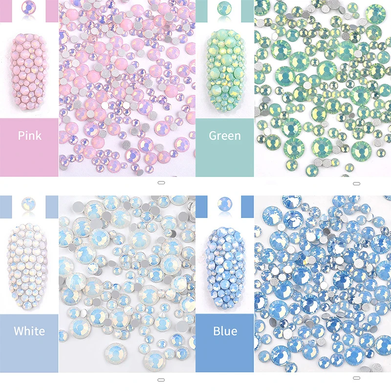 

Pink White Mix Size Flat Back AB Rhinestones Color Opal Jelly Nail Art Crystals DIY Image 3D Nail Tips Decoration