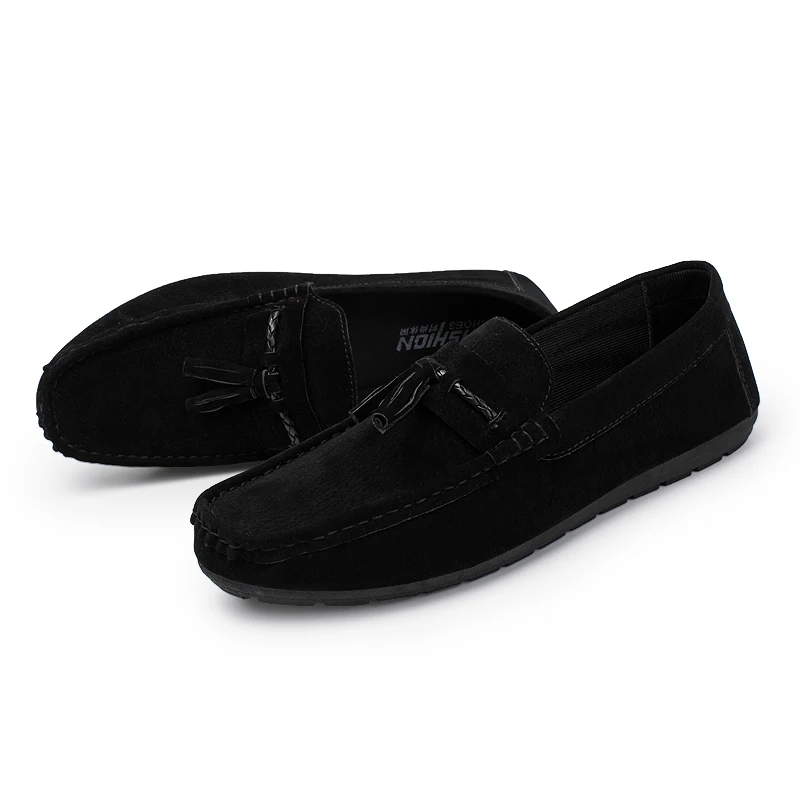 Men Leather Shoes Suede Loafers Shoes Breathable Soft Round Head Flat Slip-On Outdoor Moccasins Peas Casual Shoes Driving Shoes (14)