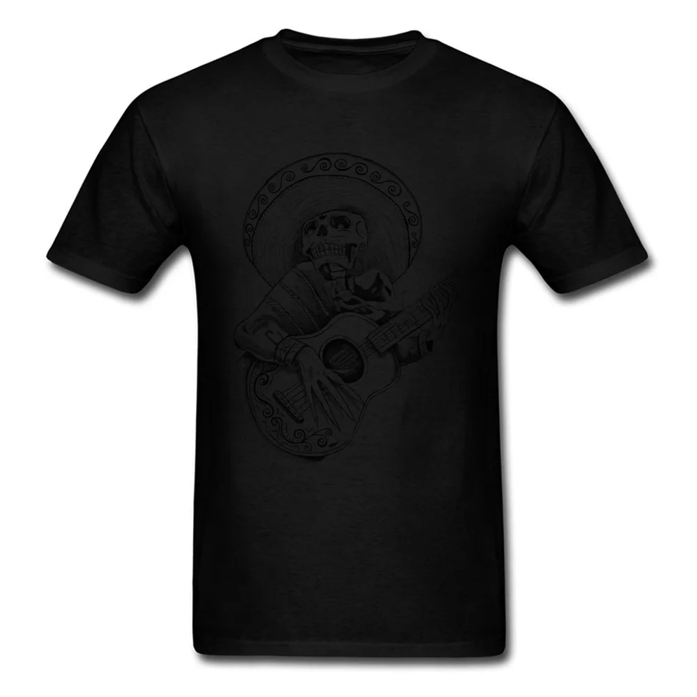 Mexican Mariachi singing skull Tops Tees New Design Crewneck Family Short Sleeve 100% Cotton Fabric Men Top T-shirts Tshirts Mexican Mariachi singing skull black