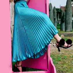 Bt030 оригинальный Дизайн лето 2016 Новое поступление Женская мода старинные Металл Цвет длиной Макси плиссированные юбки