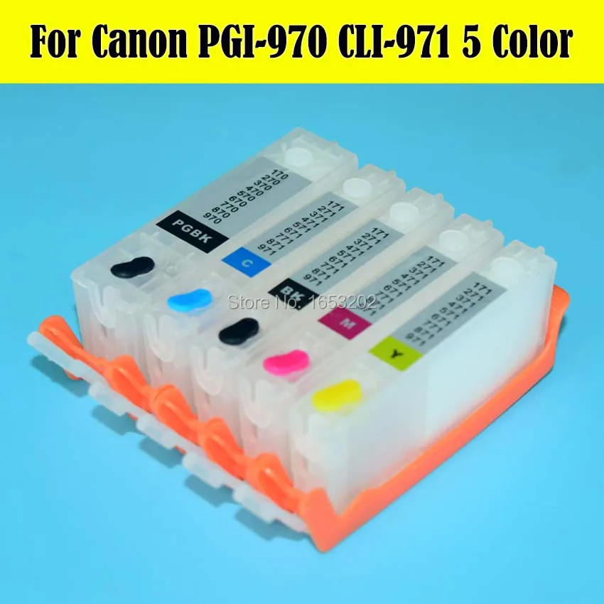 

HOT!!! 5 Color/Set 970 971 PGI-970 CLI-971 Ink Cartridge With ARC Chip For Canon PIXMA MG5790 MG5795 Printer