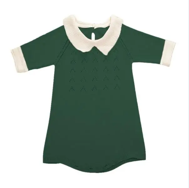 Детский комбинезон; платье для девочек; Хлопковый вязаный комбинезон «кроше» для маленьких девочек; Детский комбинезон с рукавом «Семь» для новорожденных; платье-свитер для малышей - Цвет: Зеленый