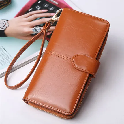 brown Брендовый кожаный женский кошелек,, кошелек для монет, женские кошельки, Длинный кошелек, карман для телефона, держатель для карт, женский клатч, Carteira Feminina - Цвет: brown