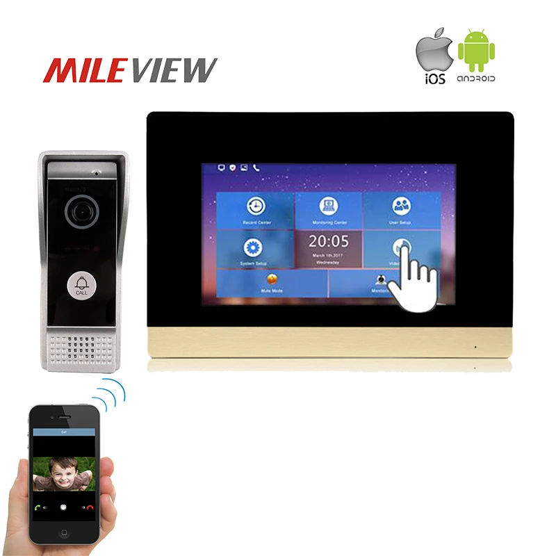 

Free Shipping 1.0MP 720P AHD HD IP WIFI 7" Touch Screen Video Intercom Door Phone System Record Monitor for Android IOS Phone