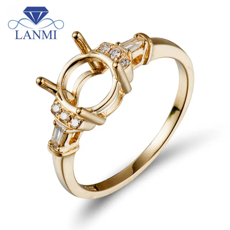 Women Round 6.5mm Solid 14K Yellow Gold Diamond Setting Semi Ring Mount Wholesale Price G090433 ...