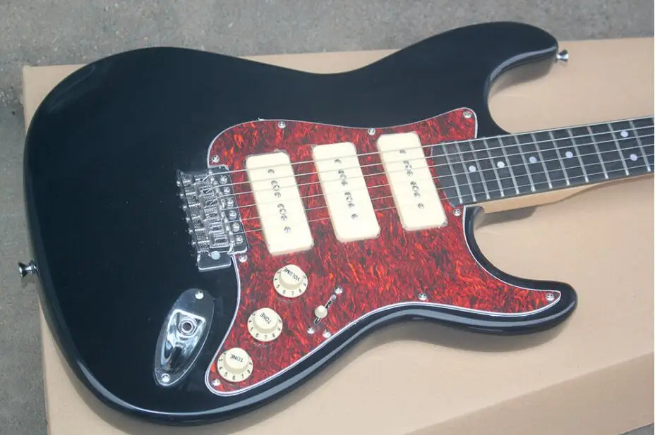 

Factory Custom black body Electric Guitar with Rosewood Fingerboard,Red pearl Pickguard,3Pickups free shipping