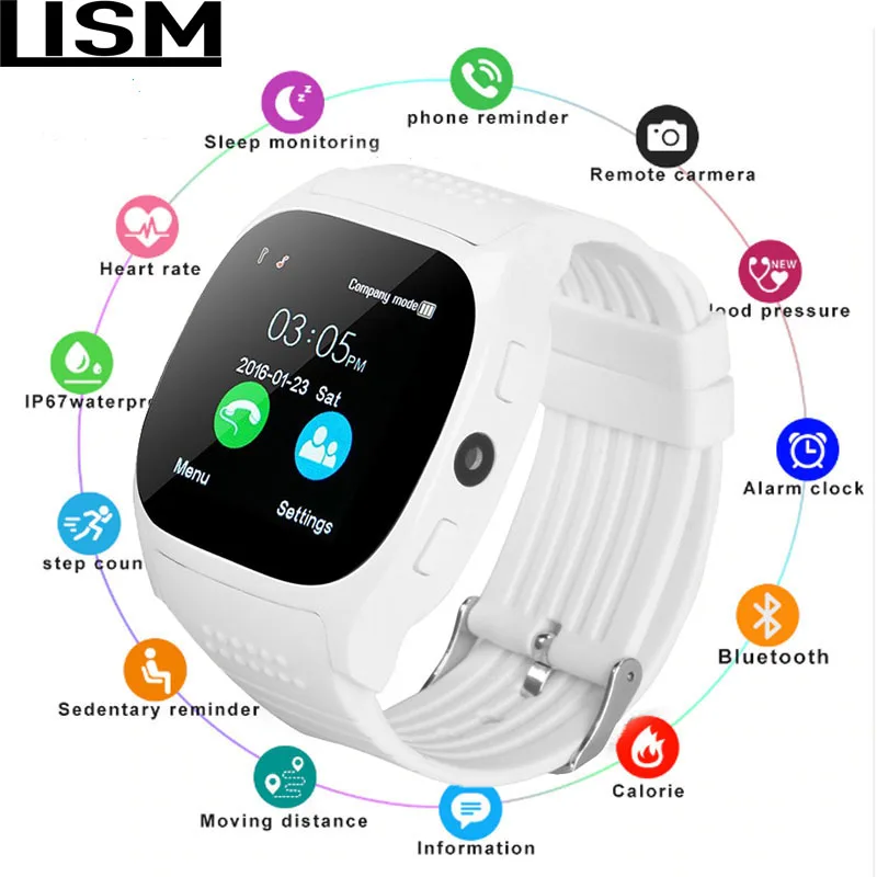 Bluetooth T8 Смарт часы спортивные наручные Поддержка 2G SIM TF камера Smartwatch для Android