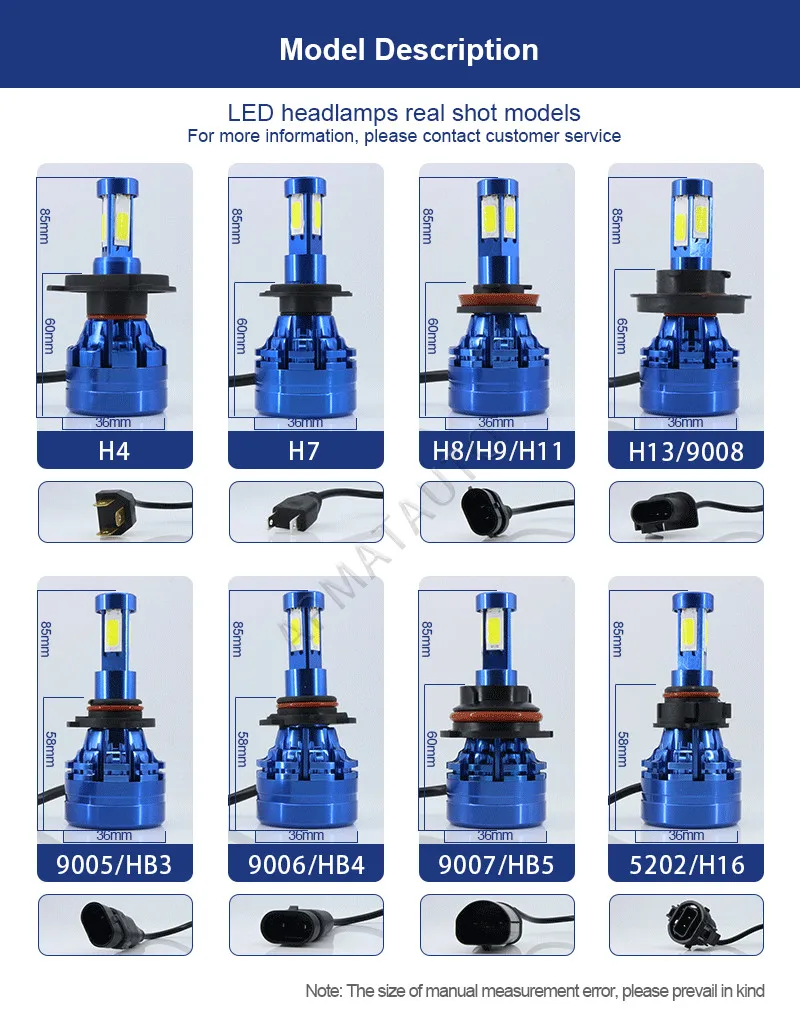 2X H4 9003 HB2 светодиодные фары H7 противотуманная фара H8 H9 H11 H16 HB3 9005 HB4 9006 9007 HB5 9008 H13 Hi/короче спереди и длиннее сзади) 18000LM 12V 6500K белый