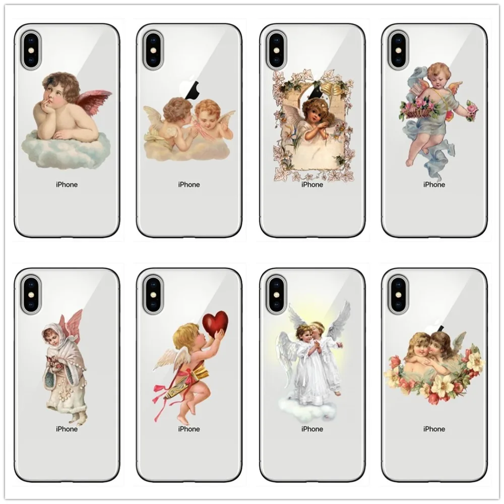 Transparent phone case for iphoneX XS XR XSMax 7 8 Plus 5 11 11PRO MAX SE 6 6s Vintage Oil Painting Style Cute Little Angel | Мобильные