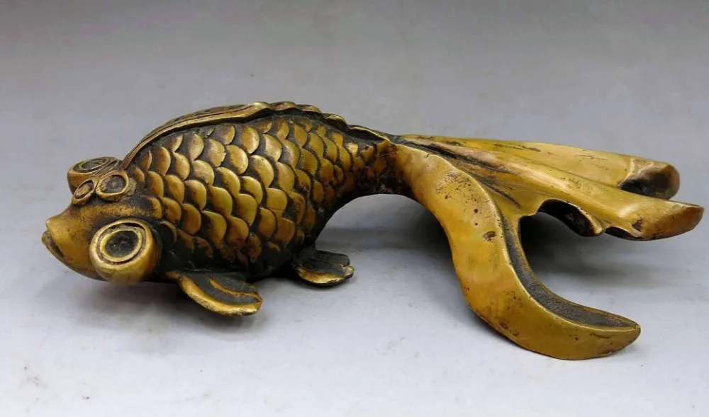 

bi002576 China bronze gild carved beautiful goldfish sculpture fine Statue