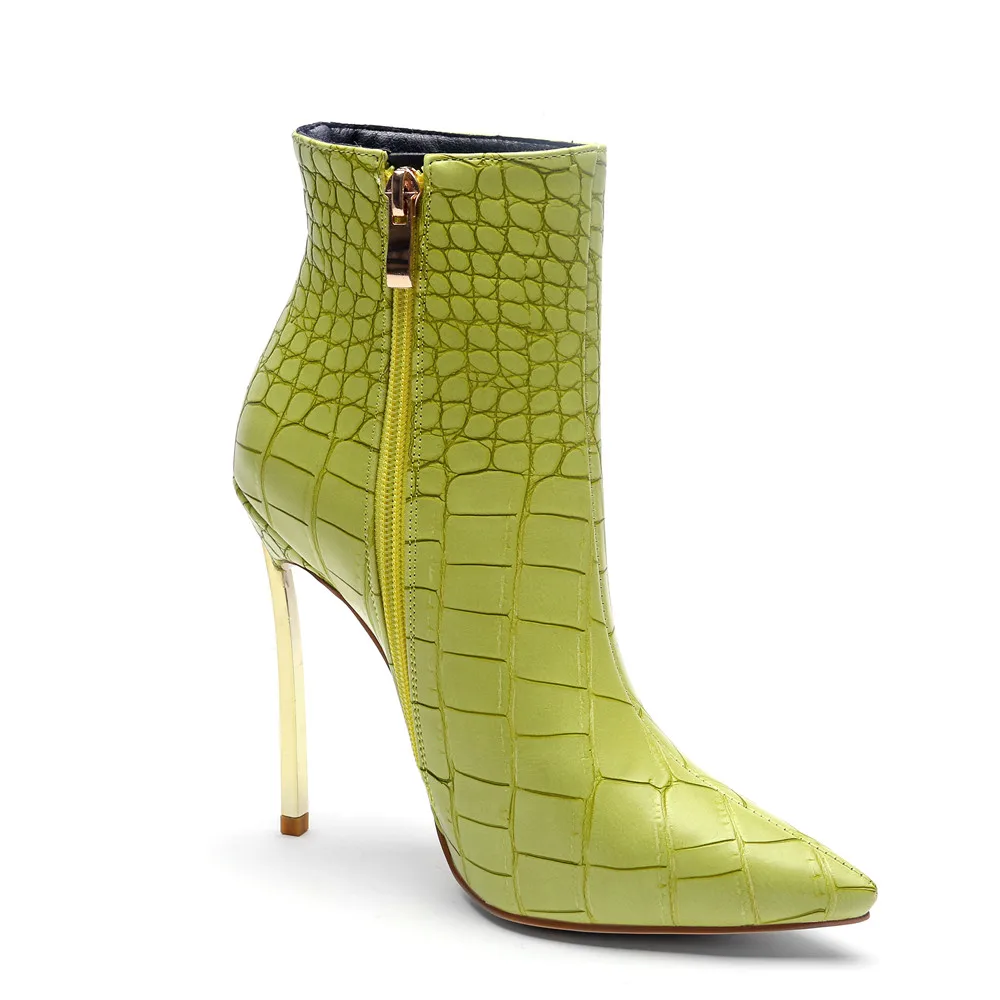 Mcacchi/Женская обувь; сезон осень-зима; Цвет Зеленый, каменный; пикантные ботильоны на высоком каблуке-шпильке; модная женская обувь из змеиной кожи